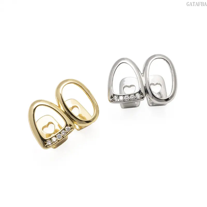 Double Hollow Grillz, Fully Encrusted Micro Pave Zircon, Stage Teeth Accessory Prop, Teeth Jewelry
