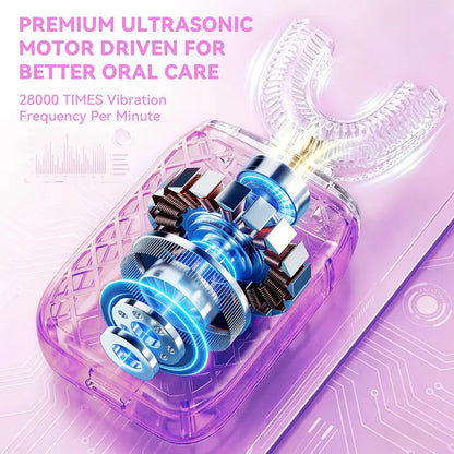 YEKLIKE Adult Cordless Sonic U-Shaped Electric Toothbrush, Cleansing Teeth Cleaner with Dupont Rounded-Tip Bristles, 360° Plaque Removal, 45 Sec Timer, IPX7 Waterproof Rechargeable, 3 U-Shape & 2 Straight Brush Heads (Pink-Cup, Gingivitis Prevention)