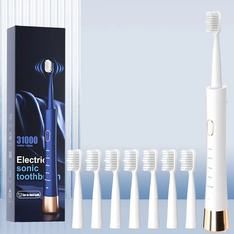 GMUX Sonic Electric Toothbrush - Cordless Rechargeable Adult Bathroom Gadget with 8 Dupont Bristle Heads, 5 Modes, Smart Timer, IPX7 Waterproof, USB Charge, 500Mah Battery, Couples Cool Gifts for Adults, Self Care & Personal Care Gadgets