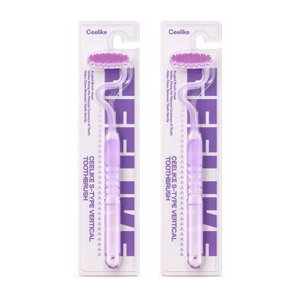 CEELIKE S-Shaped Oral Toothbrush 2-Pcs Set - Ergonomic Curved Plastic Handle, Soft Bristles for Deep Teeth Cleaning, Back Teeth Reach, Unscented Non-Mechanical Dental Brushes for Adults' At-Home Daily Oral Care