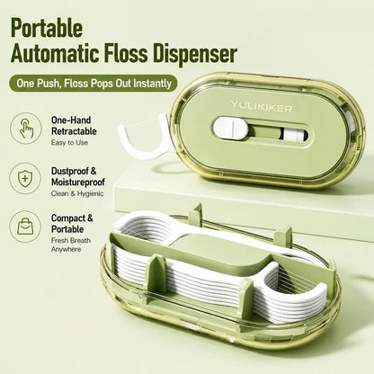 Portable Automatic Floss Pick Dispenser - Dual-Head Dental Floss Holder, 1-Touch Dust-Proof Refillable Case for Travel & Home, Lightweight Oral Care Home Organizer