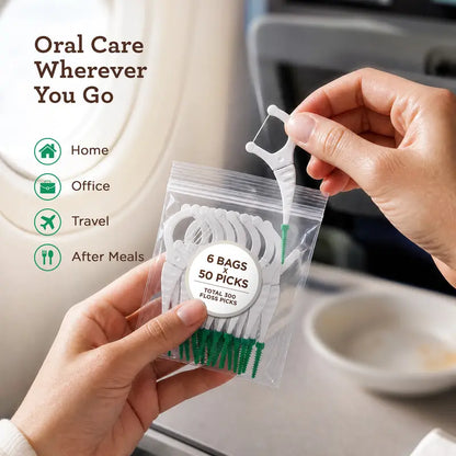 Gurunanda 2 in 1 Dental Floss Picks with Interdental Pick, Complete Oral Care for Healthy Teeth & Gums, Non-Slip Grip Handle, No Break or Shred Flosser, Mint Flavor, 300 Ct