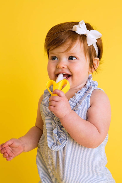 ® Yellow Toothbrush-Teether, Infant to Toddler, Made in USA, Butter-Soft Silicone, No Micro-Plastics, Bendable, Family-Owned Buisness since 2009, 11 Million+ Sold