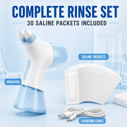 100% Authentic PHOFAY Medical Grade Nasal Irrigator, Dual-Powered Rechargeable Multi-User System with Adjustable Modes, 30 Unscented Saline Solution Packets, 2 Nose Pillow Sets, Gentle Formula Oral Silicone for Sinus Relief & Unscented Nasal Cleaning