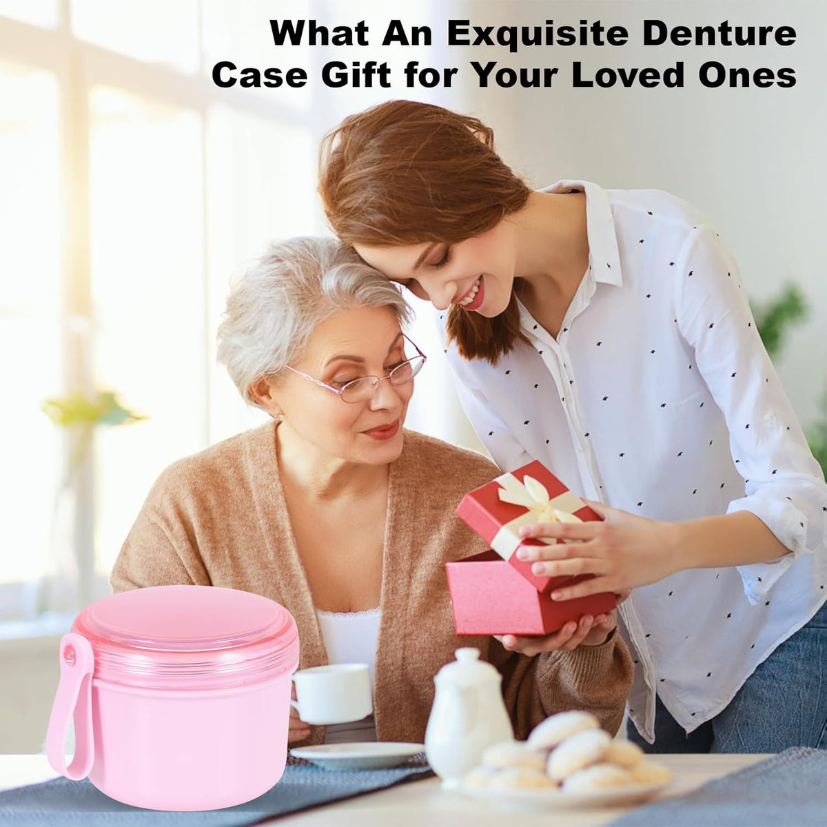 Denture Case, Leakproof Denture Soaking & Retainer Cleaning Container Cup