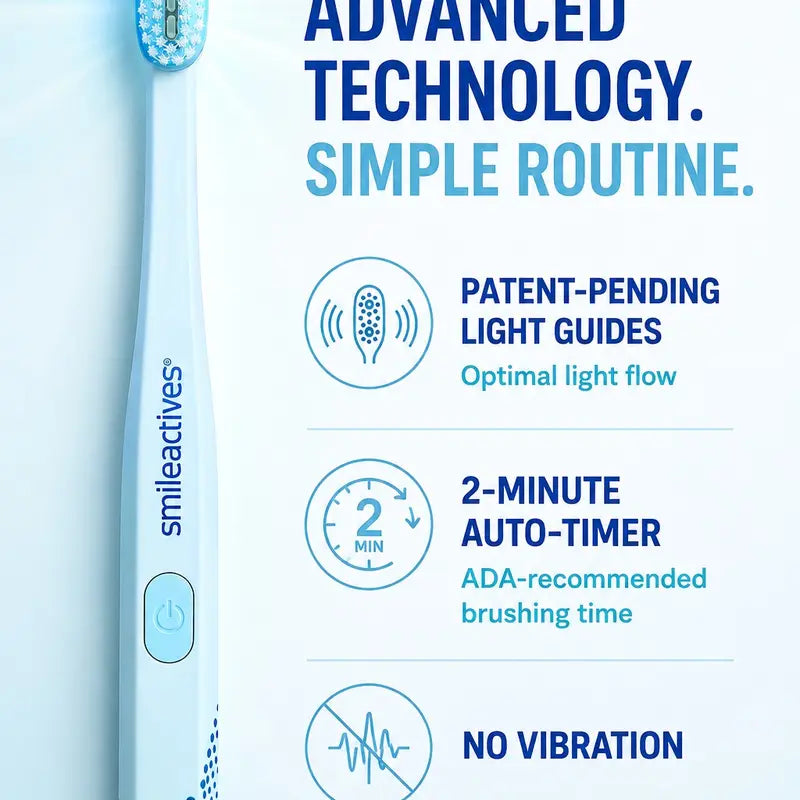 Smileactives Tribeam Edge LED Manual Toothbrush for Whitening Support - 3 Light Modes, 2-Minute Timer, No Vibration