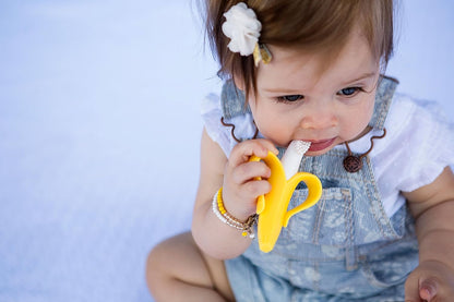 ® Yellow Toothbrush-Teether, Infant to Toddler, Made in USA, Butter-Soft Silicone, No Micro-Plastics, Bendable, Family-Owned Buisness since 2009, 11 Million+ Sold
