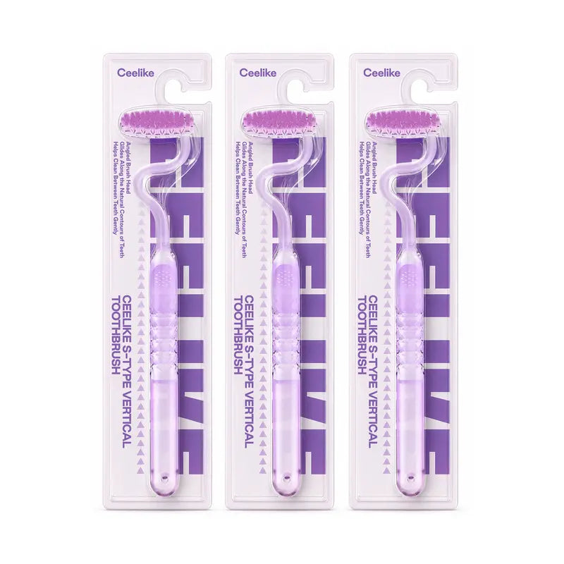 CEELIKE S-Shaped Oral Toothbrush 2-Pcs Set - Ergonomic Curved Plastic Handle, Soft Bristles for Deep Teeth Cleaning, Back Teeth Reach, Unscented Non-Mechanical Dental Brushes for Adults' At-Home Daily Oral Care