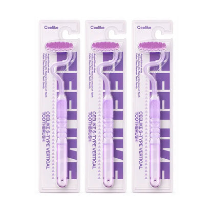CEELIKE S-Shaped Oral Toothbrush 2-Pcs Set - Ergonomic Curved Plastic Handle, Soft Bristles for Deep Teeth Cleaning, Back Teeth Reach, Unscented Non-Mechanical Dental Brushes for Adults' At-Home Daily Oral Care