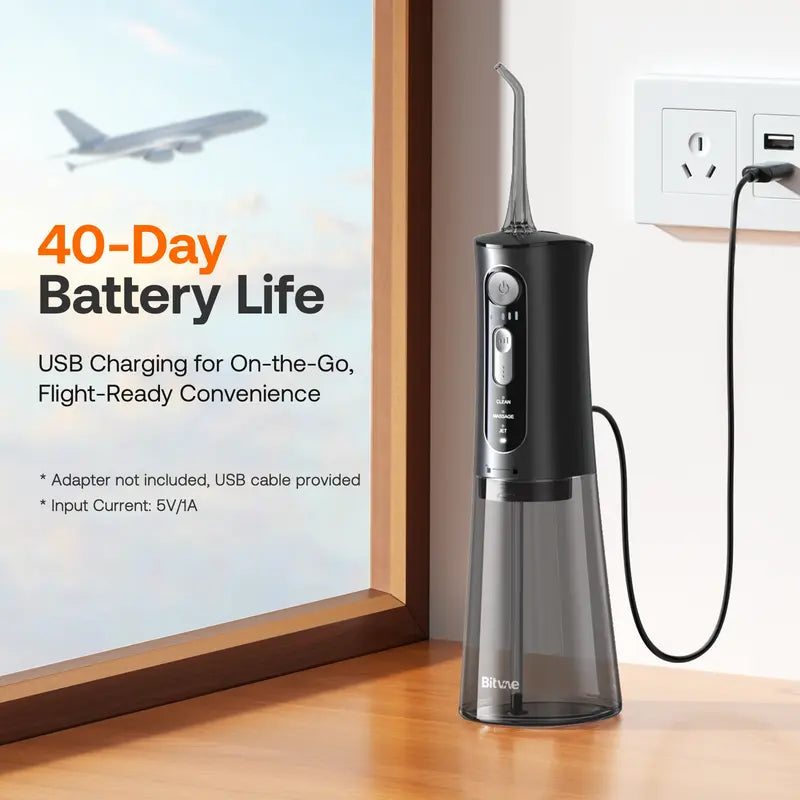 Bitvae C1/C5/C6 Cordless Plastic Oral Irrigator Flosser - Rechargeable (40-Day Battery Life Included), Powerful, IPX7 Waterproof, Adjustable Nozzle, USB Port, 60S Full Mouth Clean, Gum Health, Selfcare Dental Kit