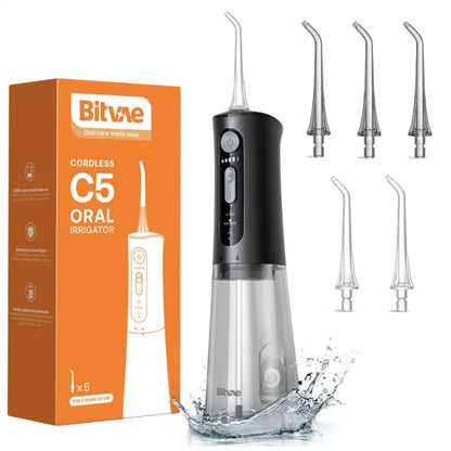Bitvae C1/C5/C6 Cordless Plastic Oral Irrigator Flosser - Rechargeable (40-Day Battery Life Included), Powerful, IPX7 Waterproof, Adjustable Nozzle, USB Port, 60S Full Mouth Clean, Gum Health, Selfcare Dental Kit