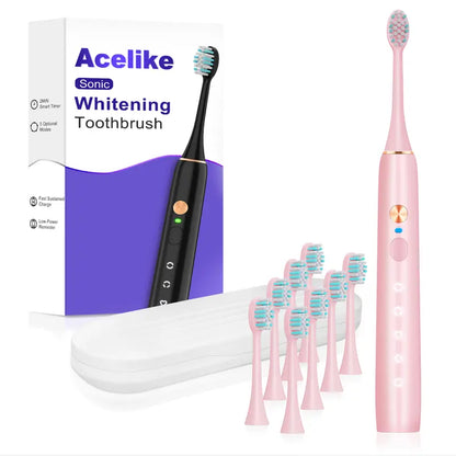 Acelike Plastic Body Rechargeable Sonic Electric Toothbrush Oral Care Kit - Cordless Power Toothbrush with 8 Brush Heads, 5 Cleaning Modes, Timer Function, Travel Case, Storage for Home Teeth Cleaning, Plaque Removal
