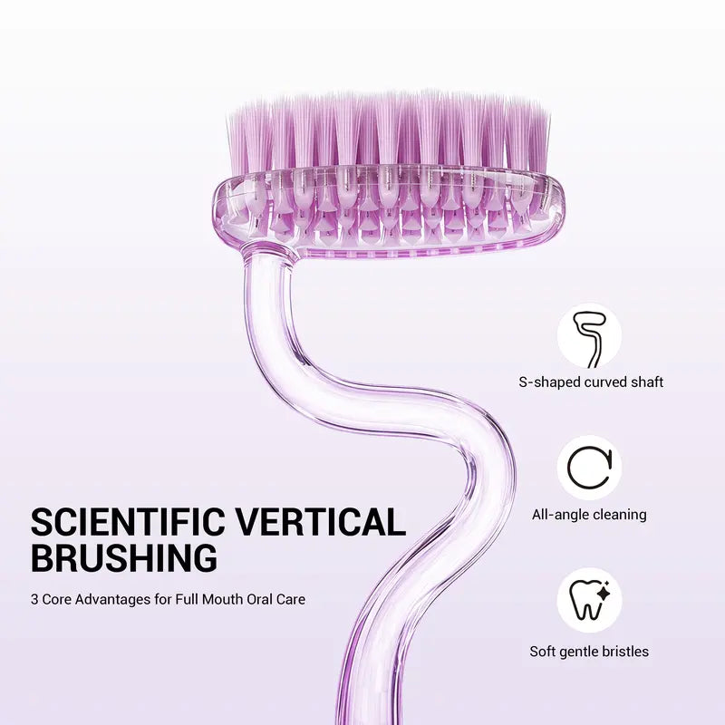 CEELIKE S-Shaped Oral Toothbrush 2-Pcs Set - Ergonomic Curved Plastic Handle, Soft Bristles for Deep Teeth Cleaning, Back Teeth Reach, Unscented Non-Mechanical Dental Brushes for Adults' At-Home Daily Oral Care