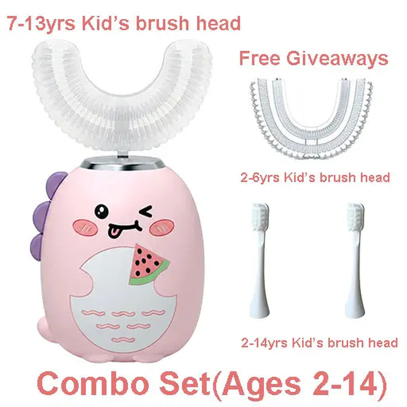 Kids U-Shape Head Rechargeable Sonic Electric Toothbrush - Food-Safe Silicone, Bpa-Free, 3 Smart Vibration Modes, 4 Replacement Brushes, IPX7 Waterproof, Full Coverage Oral Care for Sensitive Mouths (Rechargeable Electronic Toothbrushes for Unisex Kids)
