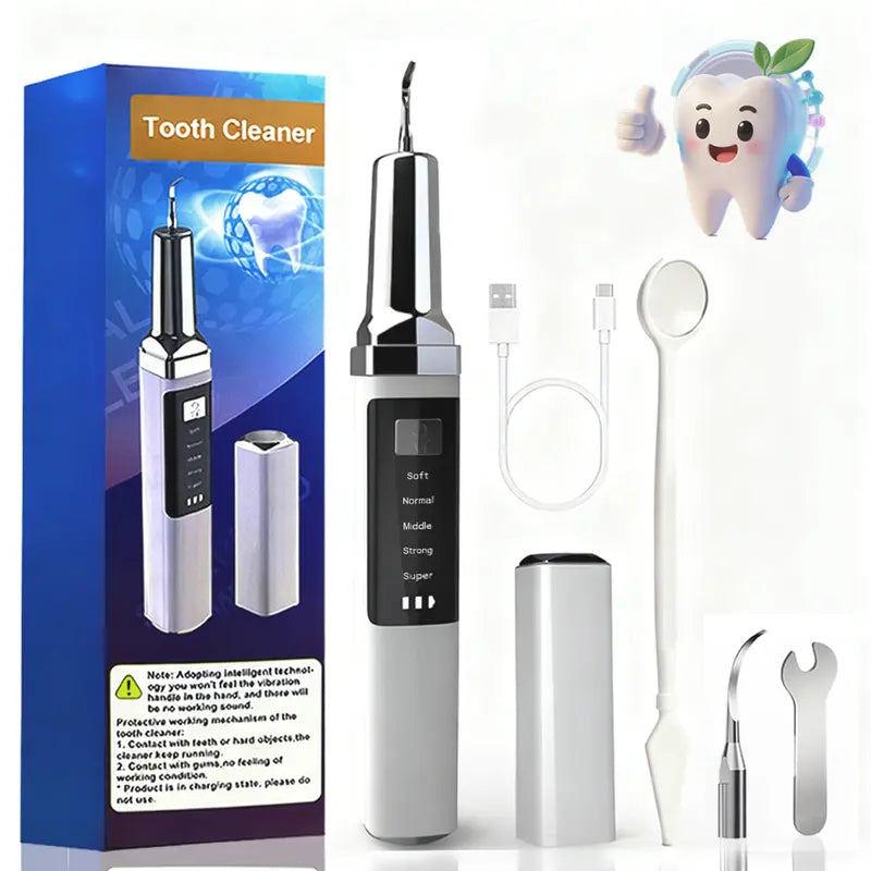 Rechargeable Electric Teeth Cleaner Kit - 1 Lithium Cell, Multiple Plastic Heads, Oral Irrigator, Plaque Remover, Teeth Whitening Tool for Daily Cleansing, Father’S Day Gift (Batteries Included)