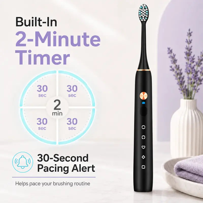 Acelike Plastic Body Rechargeable Sonic Electric Toothbrush Oral Care Kit - Cordless Power Toothbrush with 8 Brush Heads, 5 Cleaning Modes, Timer Function, Travel Case, Storage for Home Teeth Cleaning, Plaque Removal