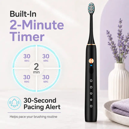 Acelike Plastic Body Rechargeable Sonic Electric Toothbrush Oral Care Kit - Cordless Power Toothbrush with 8 Brush Heads, 5 Cleaning Modes, Timer Function, Travel Case, Storage for Home Teeth Cleaning, Plaque Removal