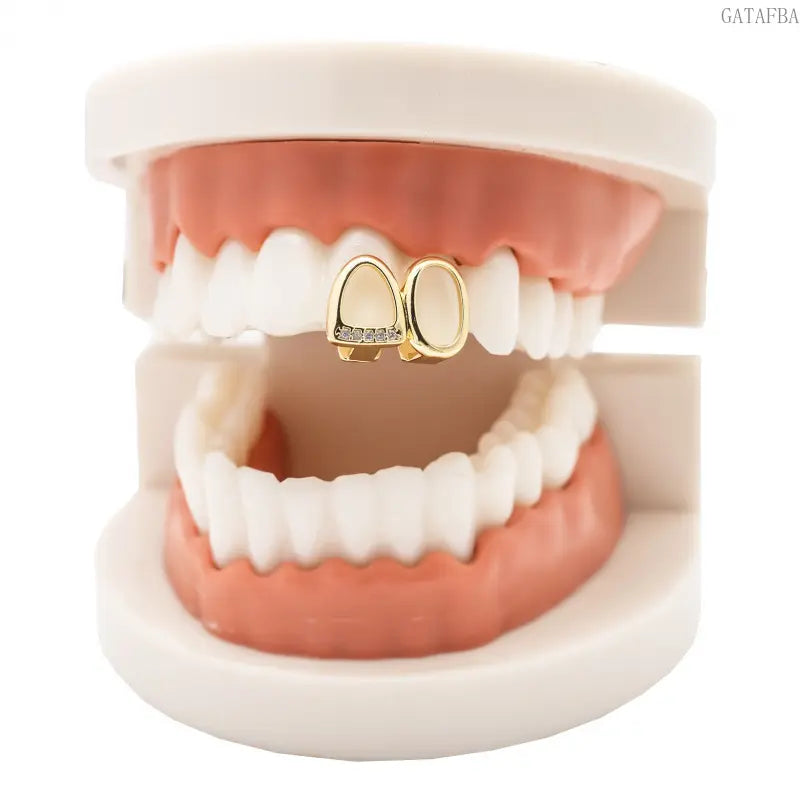 Double Hollow Grillz, Fully Encrusted Micro Pave Zircon, Stage Teeth Accessory Prop, Teeth Jewelry