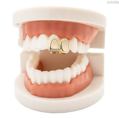 Double Hollow Grillz, Fully Encrusted Micro Pave Zircon, Stage Teeth Accessory Prop, Teeth Jewelry