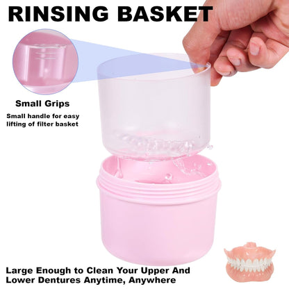 Denture Case, Leakproof Denture Soaking & Retainer Cleaning Container Cup