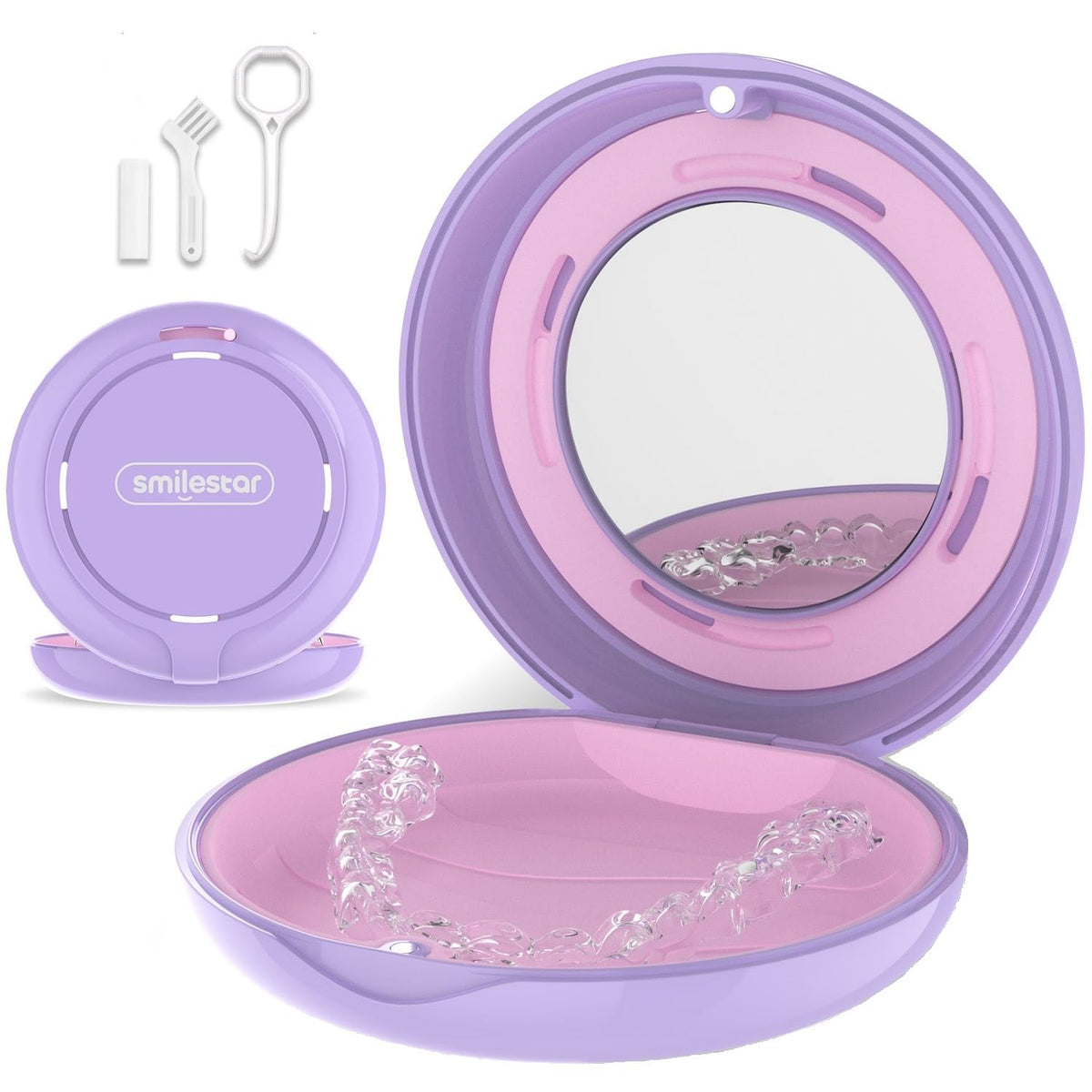 Retainer Case with Mirror, Compatible with Invisalign, Aligner - Purple