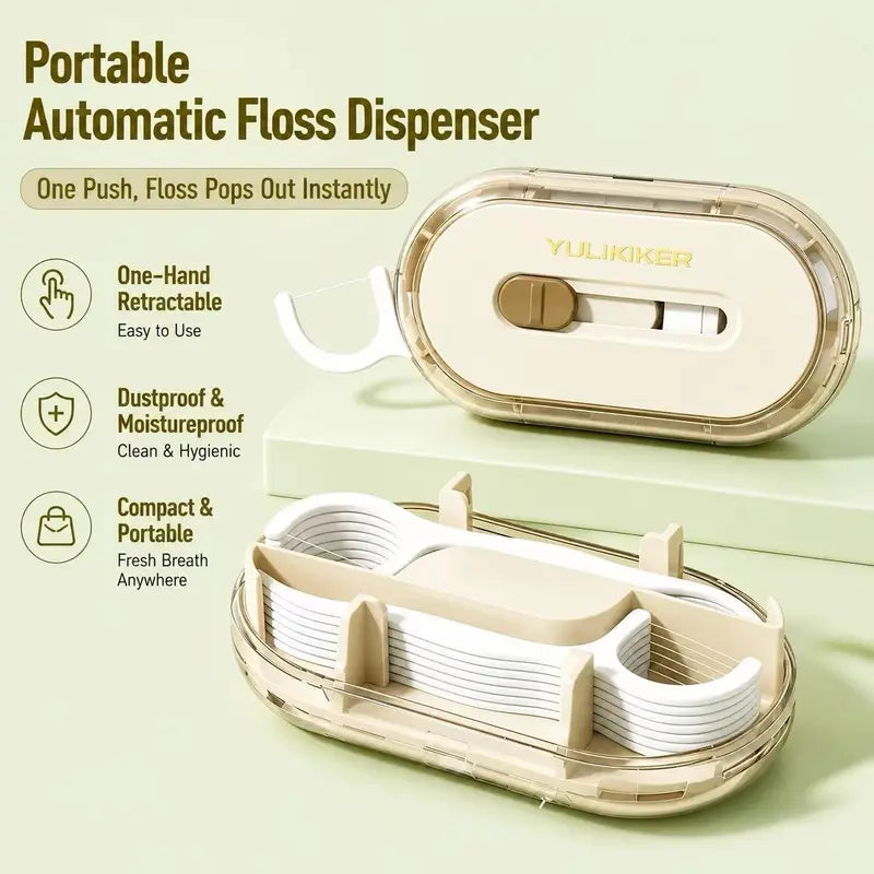 Portable Automatic Floss Pick Dispenser - Dual-Head Dental Floss Holder, 1-Touch Dust-Proof Refillable Case for Travel & Home, Lightweight Oral Care Home Organizer
