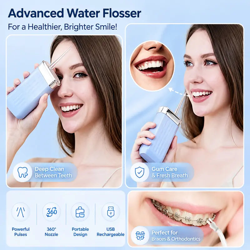 Mini Water Flosser for Travel, Cordless Oral Irrigator IPX7 Waterproof, 180Ml Large Tank Portable Dental Cleaner, USB Rechargeable, Multi-Mode Teeth & Gum Care for Braces & Sensitive Teeth