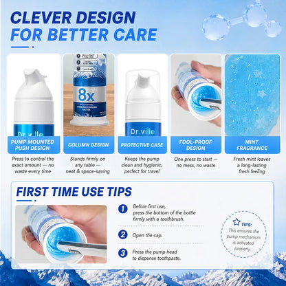 【Family Multi-Pack】Dr.Ville Niacinamide Foaming 8X Brightening Toothpaste, Bamboo & Peppermint Flavor, 100Ml-D, 36 Months/3 Years Shelf Life, Cleansing, Gentle Clean, No Harshness, Fresh Breath All Day, Teeth Whitening, Stain Removal, Daily Oral Care