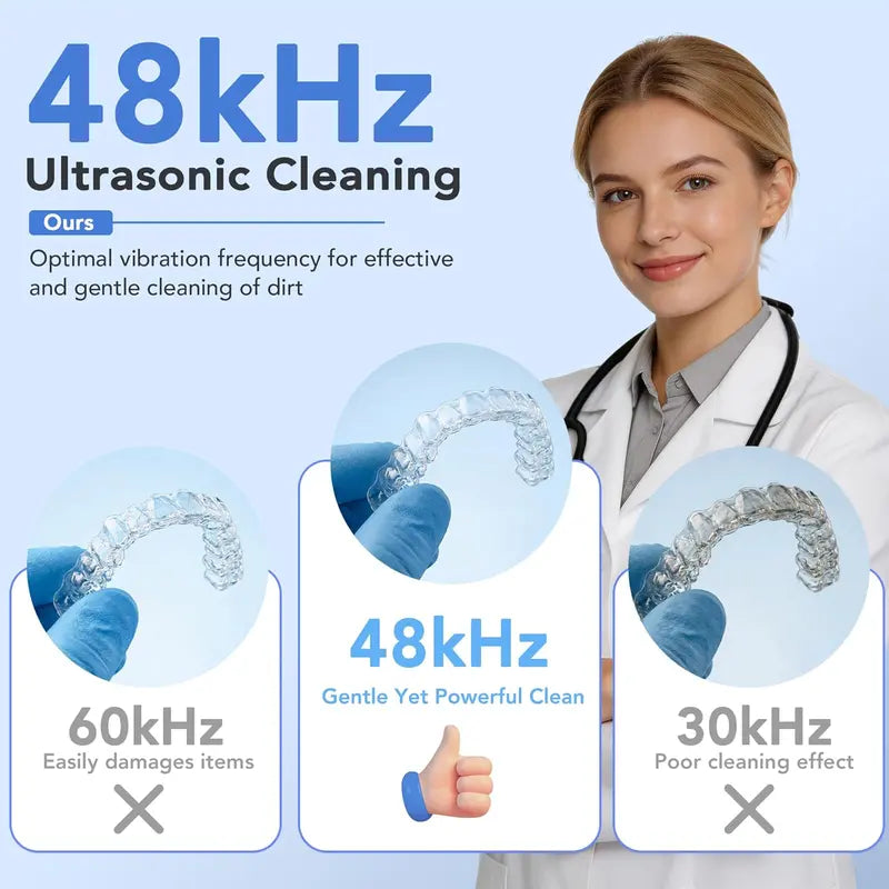 Ultrasonic Denture Cleaner, 48Khz Deep Cleaning Machine with 4 Timed Modes, 200Ml Digital Display for Retainers, Mouth Guards, Braces, Aligners, Toothbrushes, Jewelry, Pink