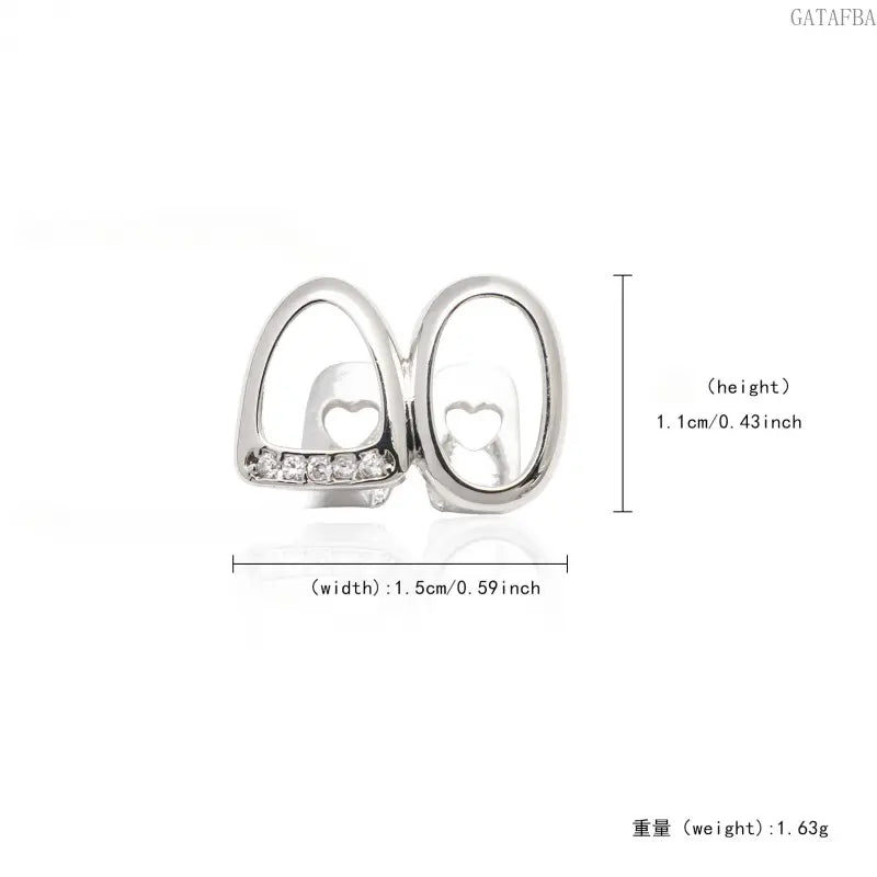 Double Hollow Grillz, Fully Encrusted Micro Pave Zircon, Stage Teeth Accessory Prop, Teeth Jewelry