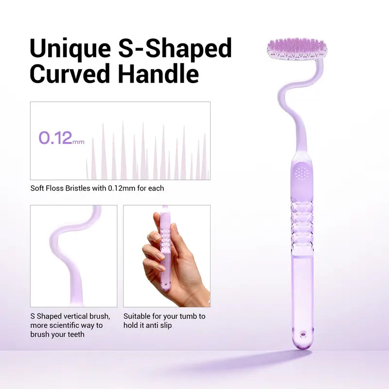 CEELIKE S-Shaped Oral Toothbrush 2-Pcs Set - Ergonomic Curved Plastic Handle, Soft Bristles for Deep Teeth Cleaning, Back Teeth Reach, Unscented Non-Mechanical Dental Brushes for Adults' At-Home Daily Oral Care