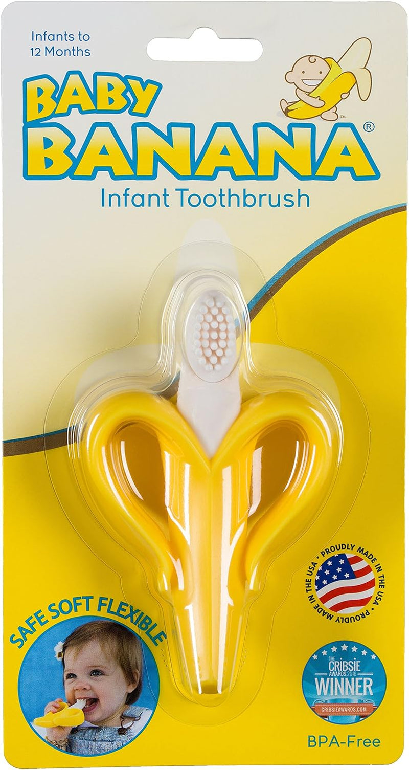 ® Yellow Toothbrush-Teether, Infant to Toddler, Made in USA, Butter-Soft Silicone, No Micro-Plastics, Bendable, Family-Owned Buisness since 2009, 11 Million+ Sold
