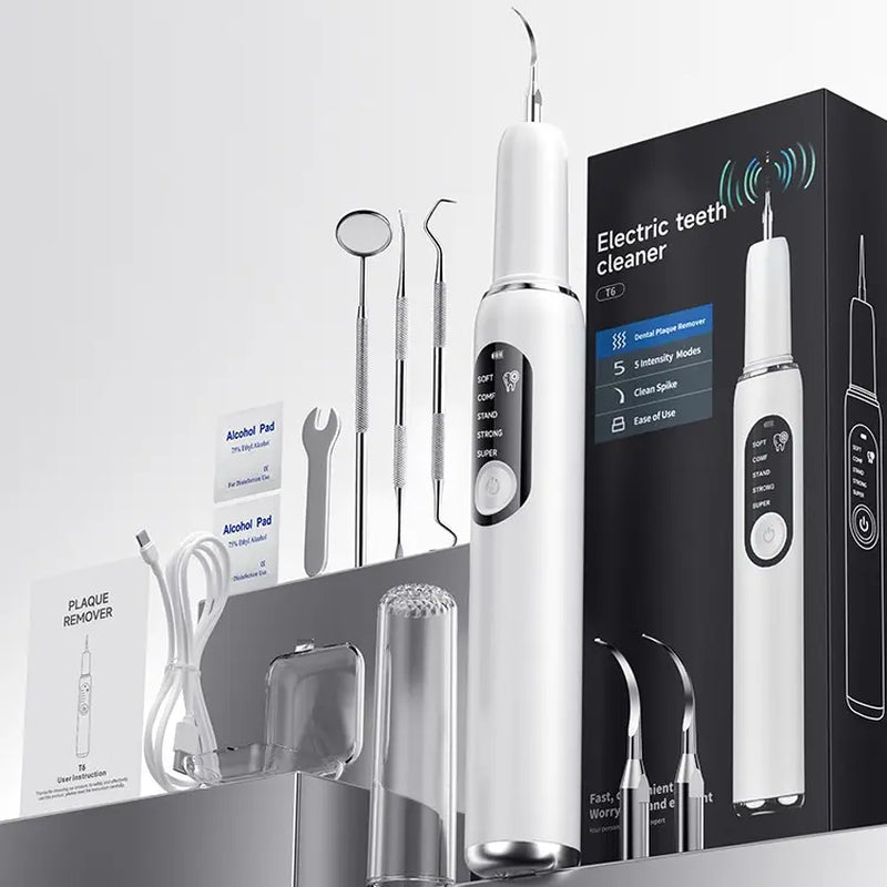 Plaque Remover Electric Tooth Cleaner with LED Light - Rechargeable Tartar Removal Kit for Adults, Oral Daily Cleansing, 5 Replaceable Heads, 2 Modes, 2 Replaceable Heads Included, Home Use