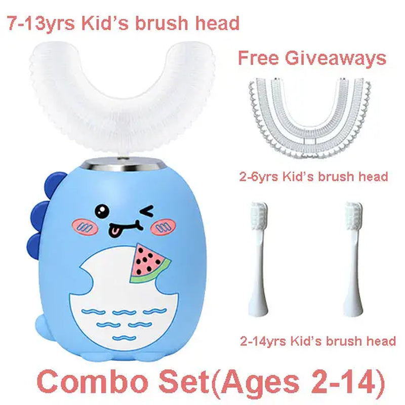 Kids U-Shape Head Rechargeable Sonic Electric Toothbrush - Food-Safe Silicone, Bpa-Free, 3 Smart Vibration Modes, 4 Replacement Brushes, IPX7 Waterproof, Full Coverage Oral Care for Sensitive Mouths (Rechargeable Electronic Toothbrushes for Unisex Kids)