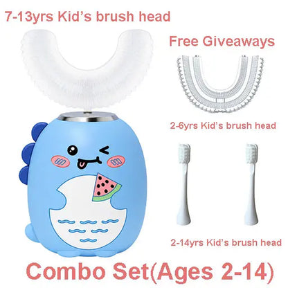 Kids U-Shape Head Rechargeable Sonic Electric Toothbrush - Food-Safe Silicone, Bpa-Free, 3 Smart Vibration Modes, 4 Replacement Brushes, IPX7 Waterproof, Full Coverage Oral Care for Sensitive Mouths (Rechargeable Electronic Toothbrushes for Unisex Kids)