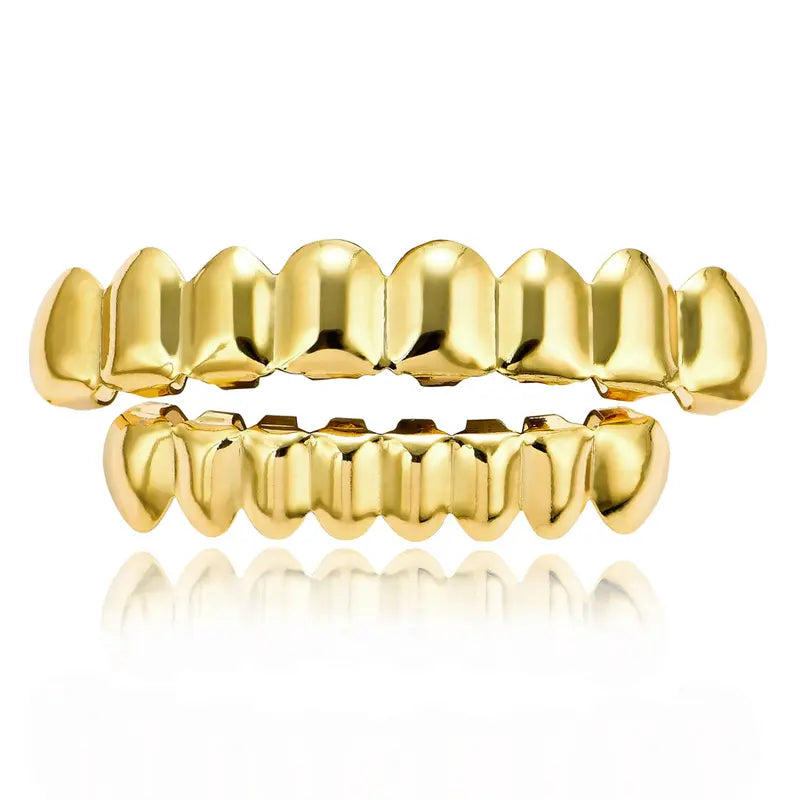 Hip-Hop Gold Braces, Upper and Lower Teeth 8 Real Gold Electroplated 18K Gold Hip-Hop Braces Orthodontic Accessories Dental Accessories