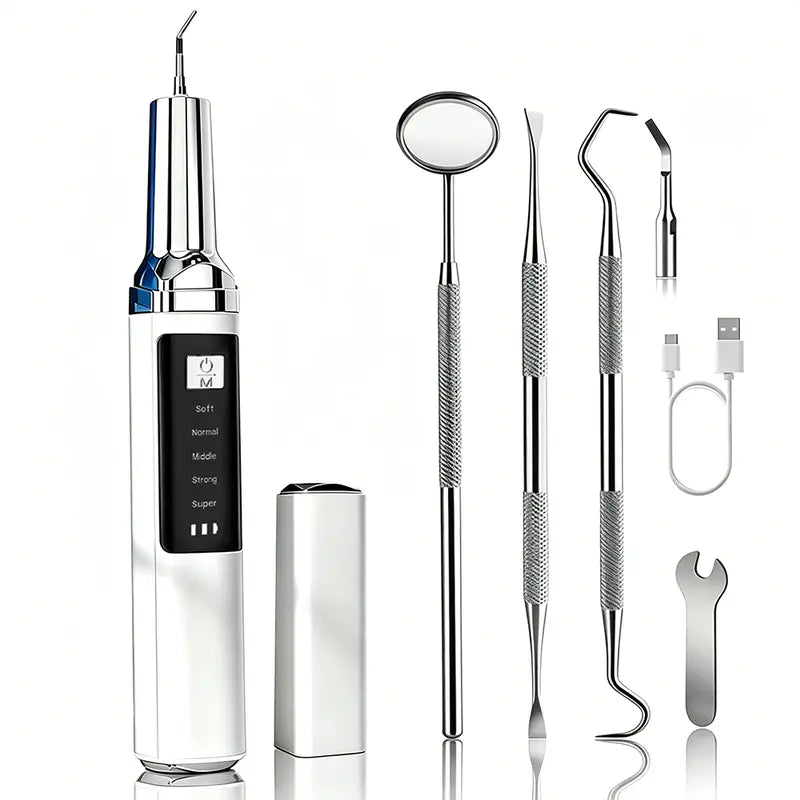 Rechargeable Electric Teeth Cleaner Kit - 1 Lithium Cell, Multiple Plastic Heads, Oral Irrigator, Plaque Remover, Teeth Whitening Tool for Daily Cleansing, Father’S Day Gift (Batteries Included)