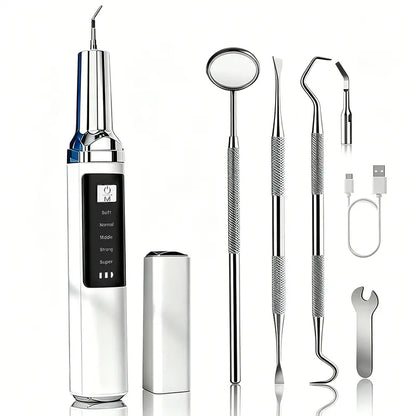 Rechargeable Electric Teeth Cleaner Kit - 1 Lithium Cell, Multiple Plastic Heads, Oral Irrigator, Plaque Remover, Teeth Whitening Tool for Daily Cleansing, Father’S Day Gift (Batteries Included)