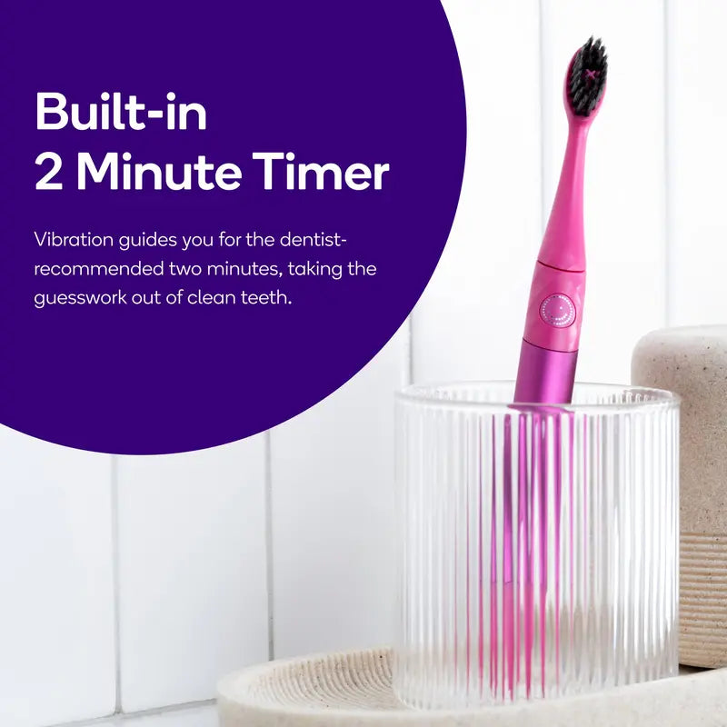 Cosmic Pink Nova Sonic Toothbrush Bundle- Includes AAA Battery Sonic Toothbrush, Wall Mount, Watermelon Mint Aroma Black Expanding Floss