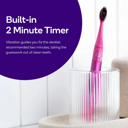 Cosmic Pink Nova Sonic Toothbrush Bundle- Includes AAA Battery Sonic Toothbrush, Wall Mount, Watermelon Mint Aroma Black Expanding Floss