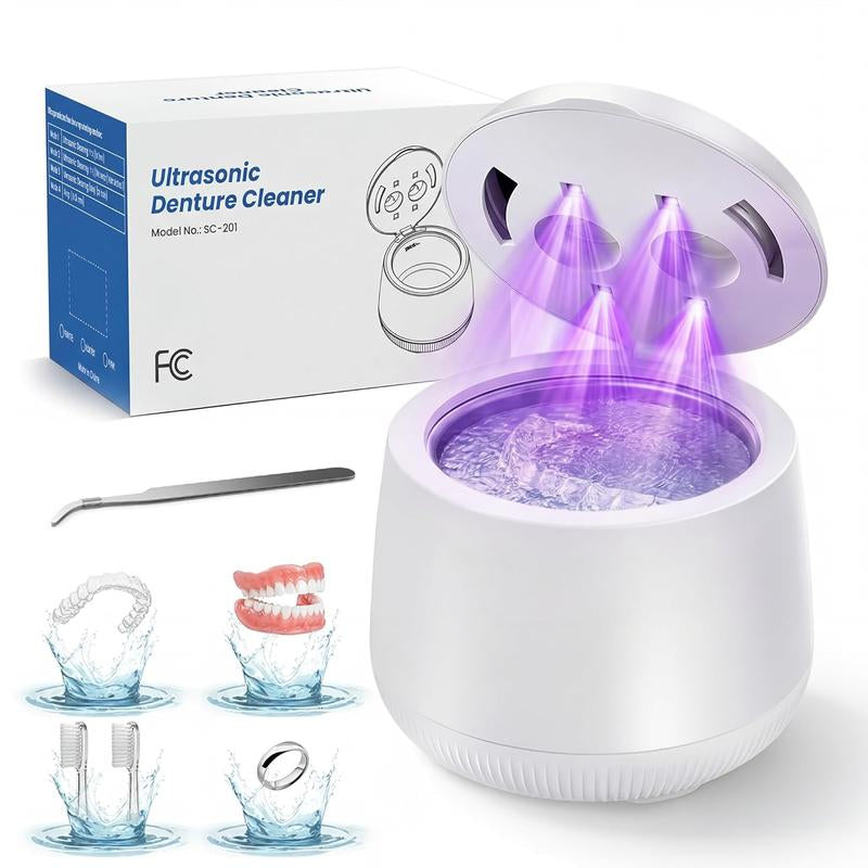 Ultrasonic Denture Cleaner, 48Khz Deep Cleaning Machine with 4 Timed Modes, 200Ml Digital Display for Retainers, Mouth Guards, Braces, Aligners, Toothbrushes, Jewelry, Pink