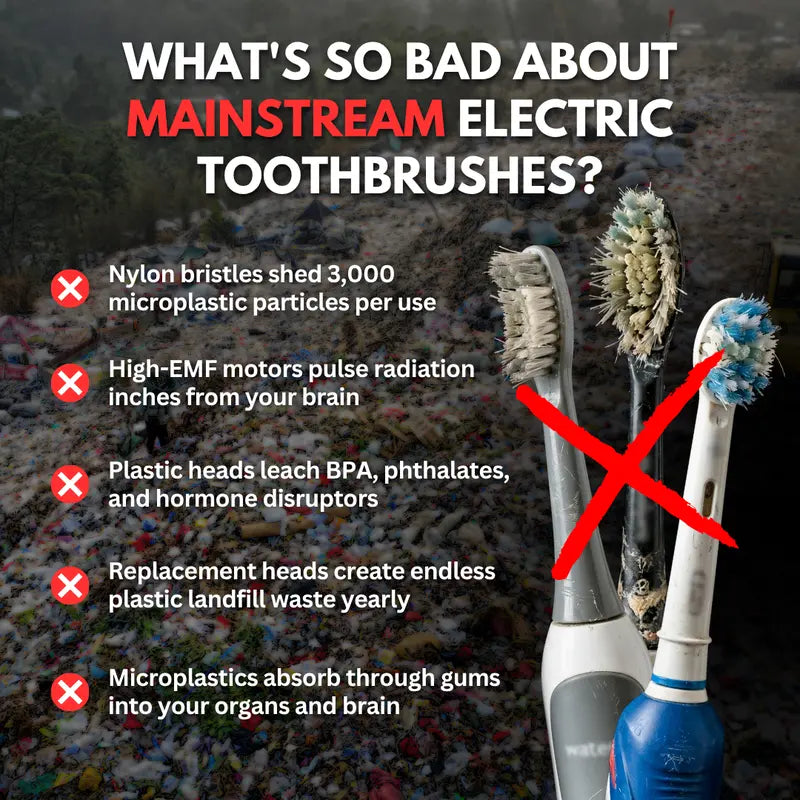 PRIMALS Boar Bristle Electric Toothbrush - Bamboo Heads, No Microplastics, Low EMF Sonic Technology, Includes 2 Replacement Heads and Wireless Charging Port