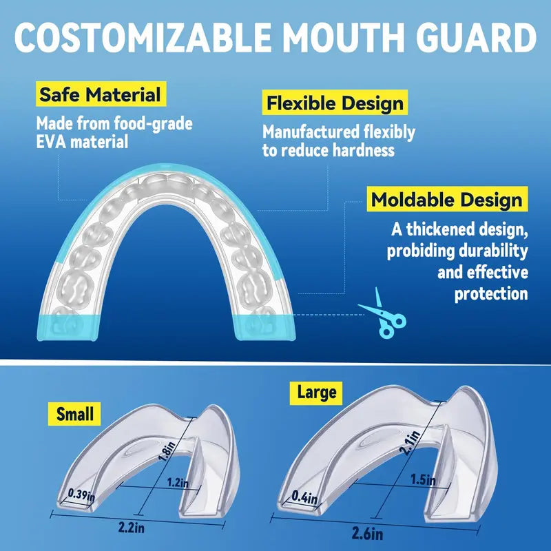 Adults' 4-Pack Unscented EVA Moldable Mouth Guards - Mouthpiece, Clenching Stopper, Reusable, Easy-To-Carry Protective Case, Personalized Fit Night Guard for Teeth Grinding, Sports & Whitening, Easy-To-Follow Instructions