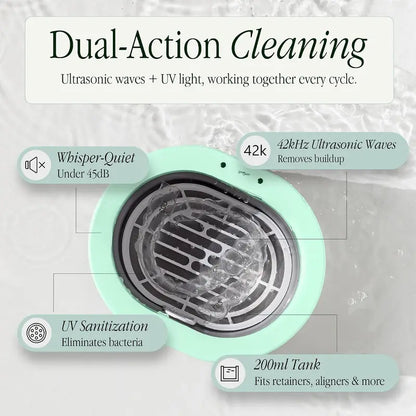 Premium 42000 Hz Ultrasonic Cleaner 200 Ml with Sanitizer for Clear Aligners, Retainers, Mouthguards, Dentures, & Night Guards – Deep Cleaning Dental Appliance Cleaner