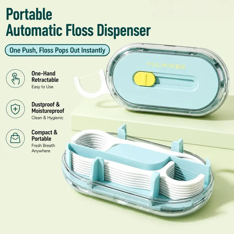 Portable Automatic Floss Pick Dispenser - Dual-Head Dental Floss Holder, 1-Touch Dust-Proof Refillable Case for Travel & Home, Lightweight Oral Care Home Organizer