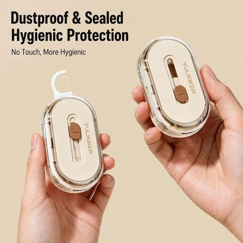 Portable Automatic Floss Pick Dispenser - Dual-Head Dental Floss Holder, 1-Touch Dust-Proof Refillable Case for Travel & Home, Lightweight Oral Care Home Organizer