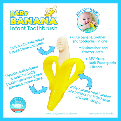 ® Yellow Toothbrush-Teether, Infant to Toddler, Made in USA, Butter-Soft Silicone, No Micro-Plastics, Bendable, Family-Owned Buisness since 2009, 11 Million+ Sold