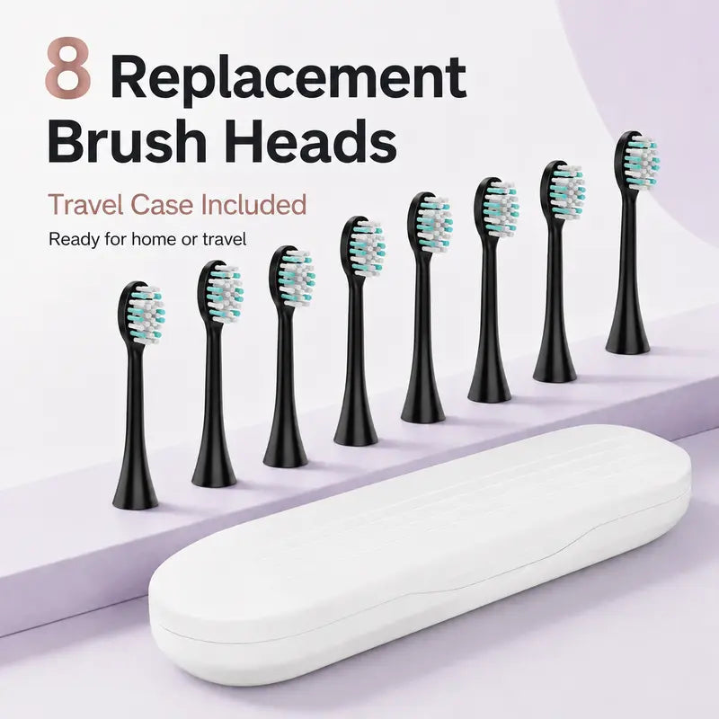 Acelike Plastic Body Rechargeable Sonic Electric Toothbrush Oral Care Kit - Cordless Power Toothbrush with 8 Brush Heads, 5 Cleaning Modes, Timer Function, Travel Case, Storage for Home Teeth Cleaning, Plaque Removal